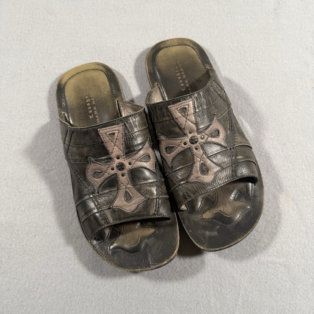 Mark Nason Cross Leather Slide Sandals Brown Black Men's Size 9 Chrome Hearts